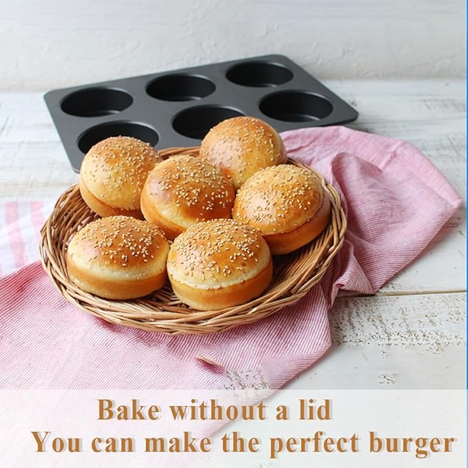 Elesinsoz 6 Cup Straight Side Jumbo English Muffin Cupcake Pan with Lid, Nonstick Hamburger Burger Bun Mold Muffin Pan for Baking Egg Sandwich Frittata Cinnamon Roll Focaccia Quiche Pancake