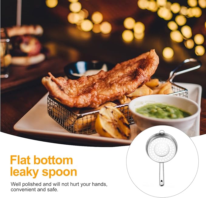 UPKOCH Stainless Steel Large Hole Colander Strainer Spoon with Handle 14.56 Inch Flat Bottom Mesh Kitchen Gadget for Cooking Pasta Vegetables and Hot Pot