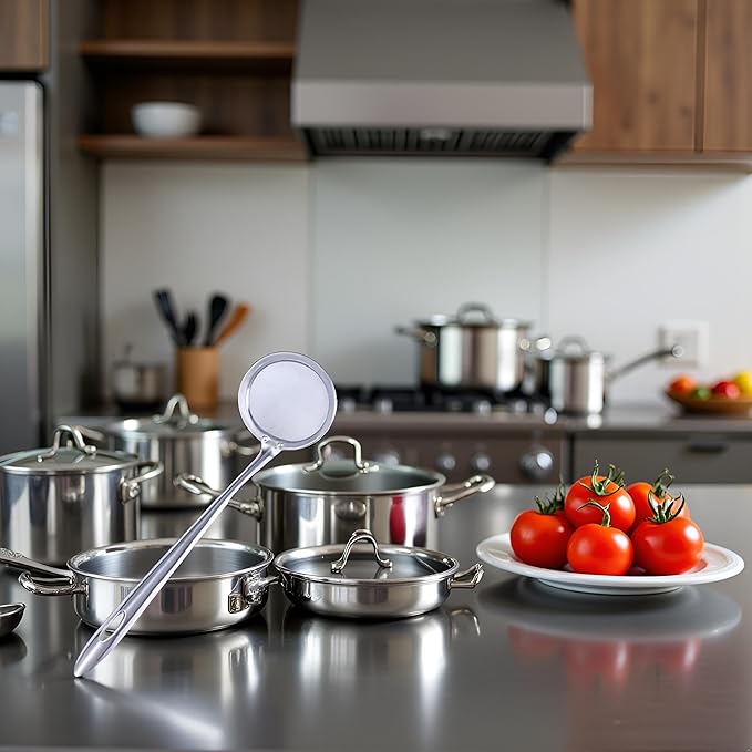 3inch Stainless Steel Fat Skimmer Spoon Fine Mesh Food Strainer Hot Pot Fat Strainer with Long Handle for Skimming Grease and Foam,Oil Filter