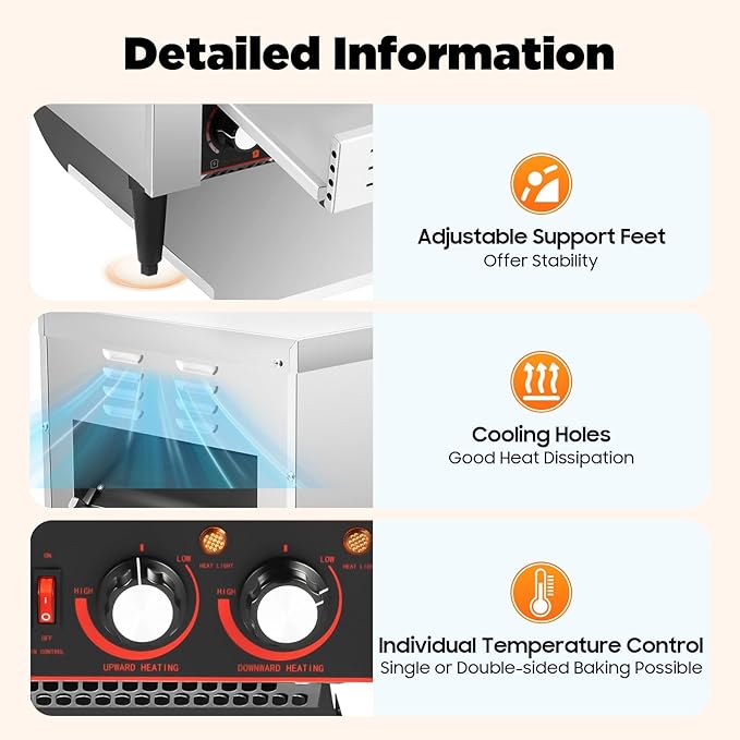 Commercial Conveyor Toaster, 110V 1–7 Speed Toaster, 2200W Stainless Steel Toasting Machine, 300 Slices/H Adjustable Heating Conveyor Oven for Bakery Coffee Shop Buffet Hotel