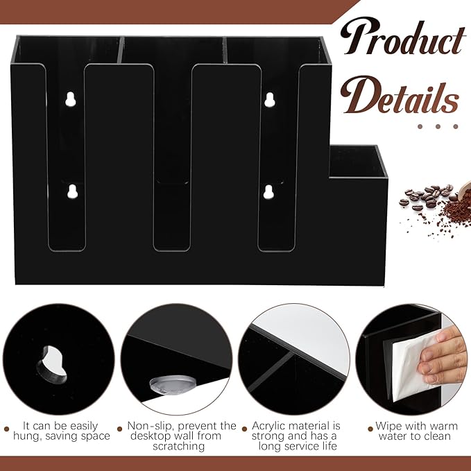 Cunhill 4 Compartments Acrylic Coffee Cup and Lid Storage Organizer Holder Disposable Paper Cup Dispenser Organizer Plastic Lid Holder Accessories for Kitchen Bar Shop Party Supplies(Black)
