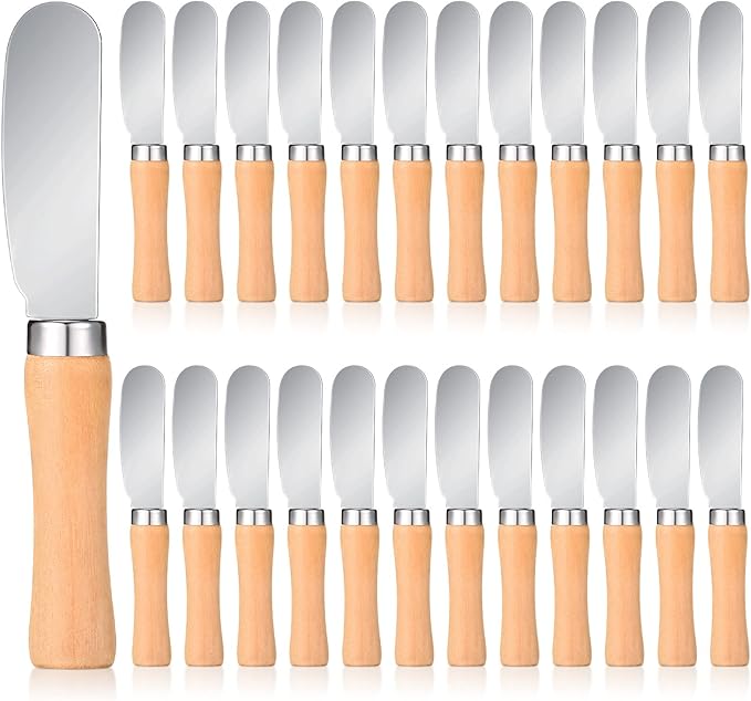 Patelai 25 Pieces Mini Butter Spreader Knife Bulk 4. 5 Inch Wide Blade Stainless Steel Knife with Wood Handle Multipurpose Cheese Butter Spreader Knives for Kitchen Birthday Wedding Christmas