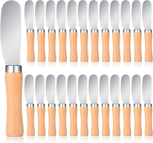 Patelai 25 Pieces Mini Butter Spreader Knife Bulk 4. 5 Inch Wide Blade Stainless Steel Knife with Wood Handle Multipurpose Cheese Butter Spreader Knives for Kitchen Birthday Wedding Christmas