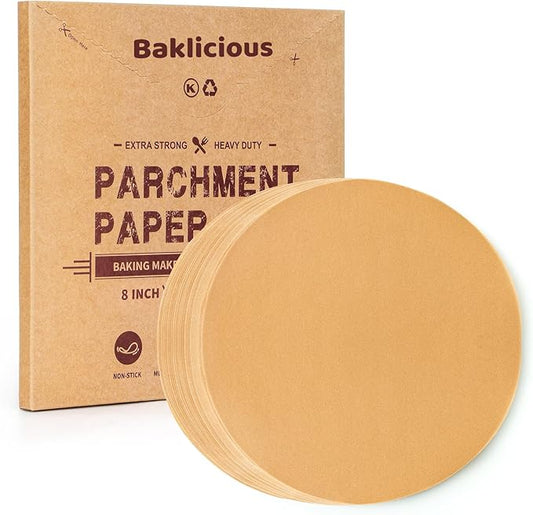 Baklicious 250Pcs 8 Inch Parchment Paper Rounds. Non Stick Round Parchment Paper, Baking Parchment Circles for Cake Baking, Patty Separating, Tortilla Wrapping