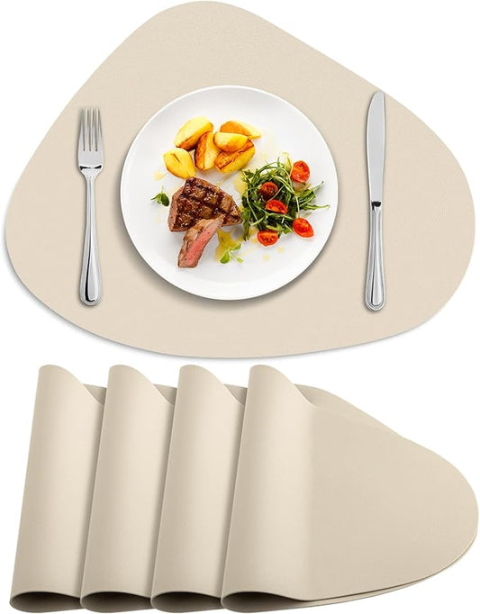 Placemats Set of 4, Heat Resistant Leather Placemats Double Layer, Soft Waterproof Round Table Mats Easy to Clean for Kitchen Dining Room Coffee Office Table, Beige