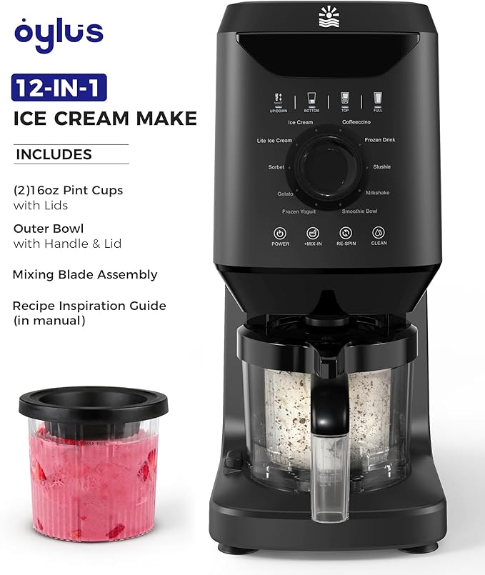 12-in-1 Ice-Cream Maker Machine - 11 Preset Programs & Self-Cleaning, Healthy Frozen Yogurt Maker for Gelato, Slushies, Sorbet, Mix-ins & More, Includes (2) Pint Containers for Home & Party