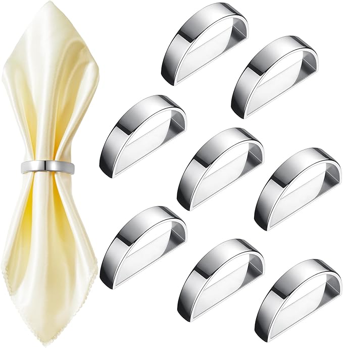20 Pcs Stainless Steel Napkin Rings Metal Napkin Ring Holders Easter Modern Serviette Buckles Metallic Adornment for Spring Table Kitchen Dinner Party Wedding(Bright Silver Semicircle)