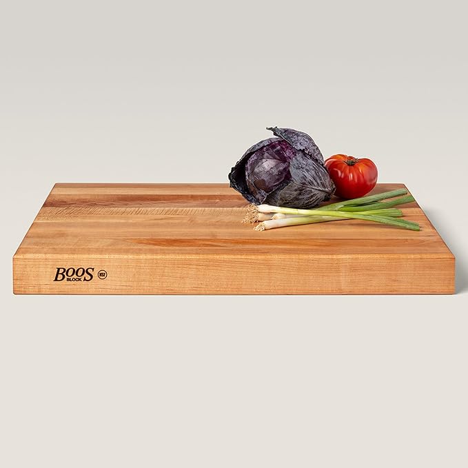 John Boos RA-Board Series Rectangular Wooden Maple Cutting Board 24”x18” – 2.25” Thick, 30-lb Reversible Butcher Block with Edge-Grain & Finger Grips – Made in the USA