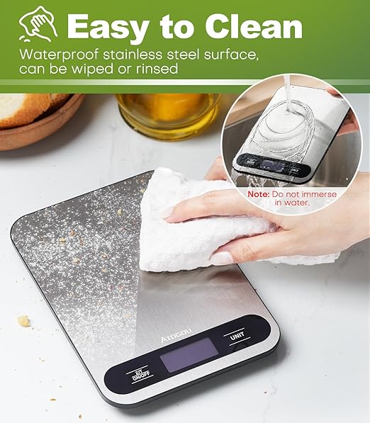Atogou Food Scale, 33lb/ 15kg Digital Kitchen Scale with Full View LCD Display, Durable Stainless Steel Surface, for Cooking, Baking, Meal Prep Black&Grey