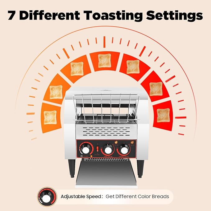 MRFIOJYDR Commercial Conveyor Toaster 300 Slices/Hour, 2200W Stainless Steel Heavy Duty Toaster Electric Oven w/Three-ring Heating Tube for Restaurant Buffet Bakery Cafe Bagel Beard Croissant Sandwich