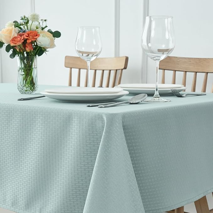 maxmill Rectangle Tablecloth Weaved Pattern Waterproof Spillproof Wrinkle Free Table Cloth, Kitchen Dining Tabletop Decoration, Fabric Table Cover for Holiday Parties, 52 x 70 Inch, Dusty Blue
