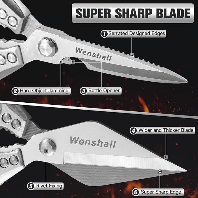 Kitchen Scissors, Heavy Duty Kitchen Shears for Cutting Chicken, Poultry, Game, Meat - Chopping Vegetable,Dishwasher Safe,Christmas Gifts for Men Women（Silver）