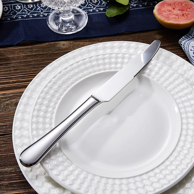 KEAWELL Premium Verona 4-Piece 9.7 inch Knife Set – Mirror-Polished Stainless Steel Table Knives with Serrated Edges, Elegant Design and Comfortable Grip for Dining and Entertaining (Dinner Knives)