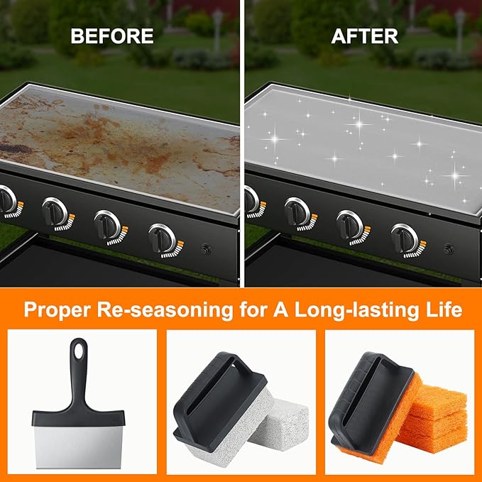 Griddle Cleaning Kit Compatible with Blackstone - Flat Top Grill Cleaner Grill Cleaning Kit with Grill Brick, Griddle Scraper & Grill Brush, Griddle Seasoning Accessories Kit to Remove Stain