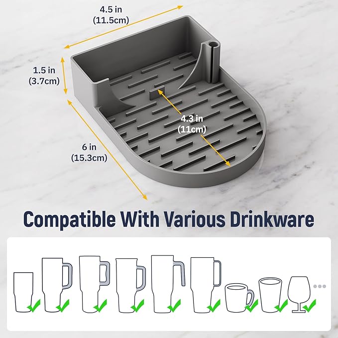 NiHome Silicone Water Bottle Drying Rack Compatible with Stanley Tumblers 20-40oz, YETI,Mugs, Wine Glasses, Compact Portable Cup Dryer Stand with Anti-Slip Base for Countertops, RVs & Travel (Gray)