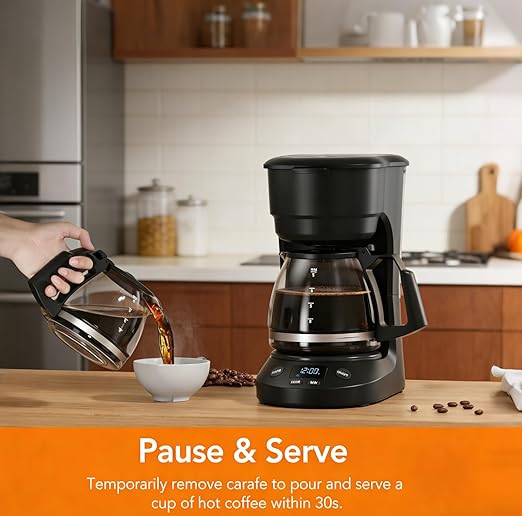 Electactic Compact 5-Cup Programmable Drip Coffee Maker — the essential coffee machine with Digital Clock, 24-hour Timer, Auto Shut-Off, and a Removable Filter Basket for Home & Office.