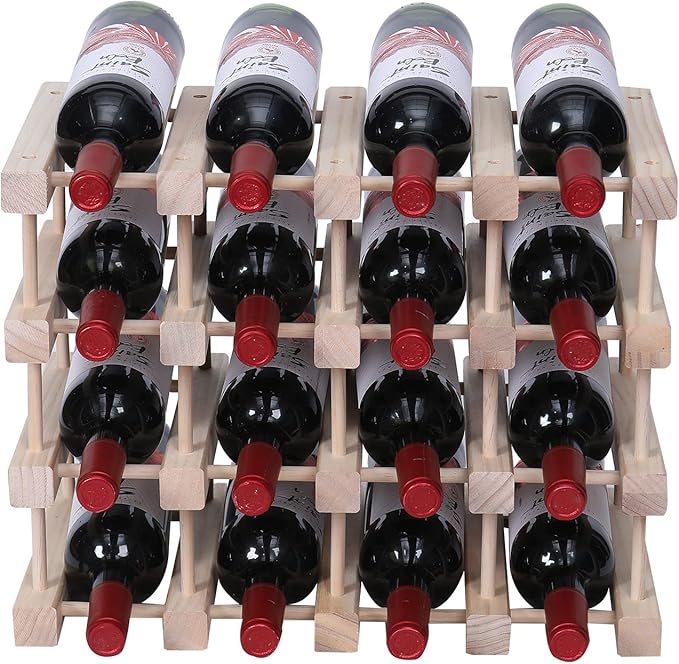 Wooden Stackable Storage Modular Small countertop Wine Rack Cabinet,Freestanding for Floor Wood Wine Bottle Shelf (16bottle)