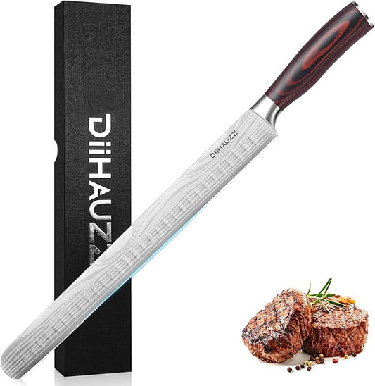 Brisket Knife 12 Inch, Ultra Sharp High Carbon Stainless Steel Carving Knife with Ergonomic Pakkawood Handle & Gift Box for Slicing Ham, Roast Beef, BBQ, Turkey, Perfect Grilling Gift