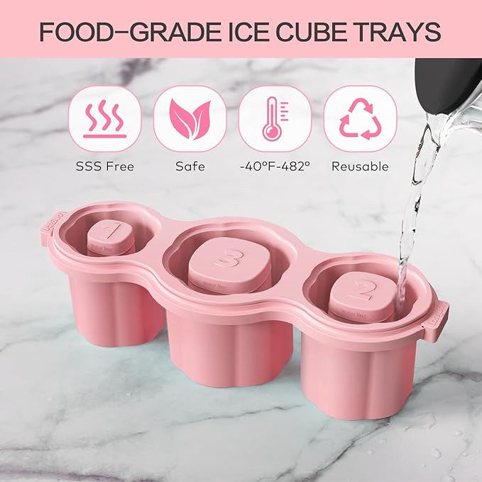 Longzon Easiest Release Ice Cube Tray for Stanley Cup 30-40oz Tumbler/Yeti Cup Ice Mold, Silicone Ice Tray Molds With Lid for Chilling Cocktails, Whiskey, Drinks, Coffee, Easy Release Ice Maker- Pink
