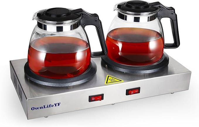 OwnLifeYF Commercial Double Coffee Carafe Warmer, Stainless Steel, 2 Burners Decanter Warmer Plate,Suitable for Café, Break Room, Buffet, Event and Commercial Use (US Plug 110V)