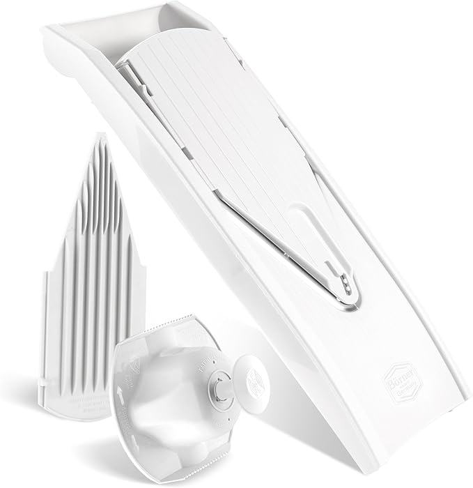 Mandoline Food Slicer Borner V1 (Basic Set) by Reston Lloyd • V-Slicer with Food Holder • Made in Germany • Fruit & Vegetable Chopper • Multiple Settings • Color: White
