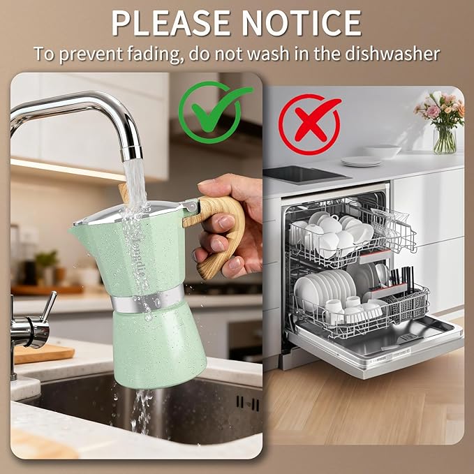 Mongdio Stovetop Espresso Maker Moka Pot, Cuban Coffee Maker Stove top coffee maker Moka Italian Espresso Greca Coffee Maker Brewer Percolator, 9 Espresso Cups, 15 oz - Green