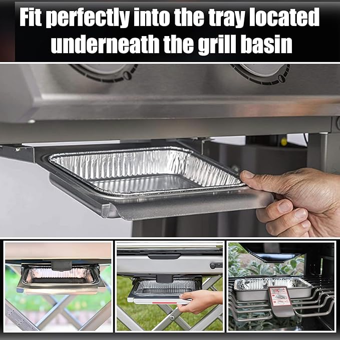 Whaleme 50 Pack Grill Drip Pans Compatible Weber 6415 - Grill Accessories for Weber Spirit, Genesis, Traveler, Q Series, Disposable Aluminum Foil Grease Tray Liners 8.5" X 6" (50 Pack)