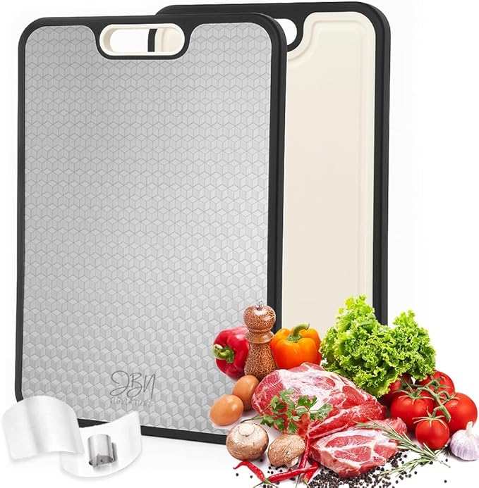 Titanium Cutting Board for Kitchen - Dual Sided Large Cutting Board with Titanium Surface & Wheat Straw PP Back, Dishwasher Safe, Includes Stainless Steel Finger Guard, Christmas Gift for Women & Mom