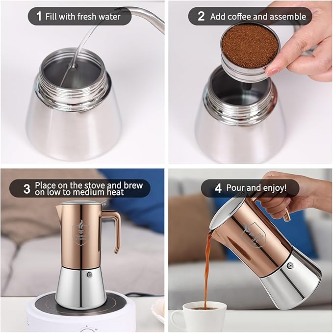 Fiamma & Ferro 12-Cup Premium (304) Stainless Steel Stovetop Espresso Maker-Moka Pot - Induction Compatible Italian Coffee Maker, No Aluminium, No Plastic, Classic Percolator for Rich Italian Espresso