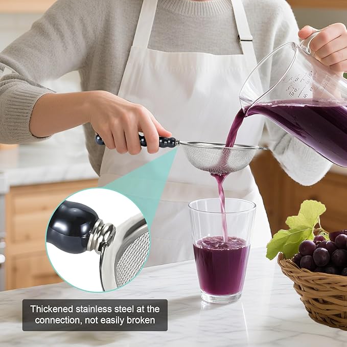 3 Sizes Premium Fine Mesh Strainer with Ceramic Handle, Stainless Steel Wire Strainers is perfect for Sift, Strain, Drain Rinse Vegetables, Pastas Tea