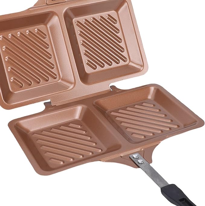 Sandwich Maker, Non Stick Grilled Panini Maker Pan Double Sided Stovetop Toasted Sandwich Makers Press for Home Kitchen Breakfast Camping (Gold)