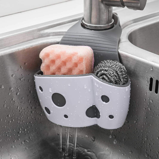 UNIKON 2 Pack Sink Sponge Holder Organizer, Hanging Kitchen Adjustable Strap Faucet Caddy, White