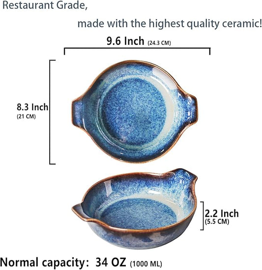 LIUYWYHCF Ceramics Au Gratin baking Dishes Set of 2, Baking Tray Bake ware, 34 oz Ramekins, for Pie Pan, Appetizer, Tart, Dessert, Quiche, Oven Small dish, individual dishes, Deep Round 9.6 Inch