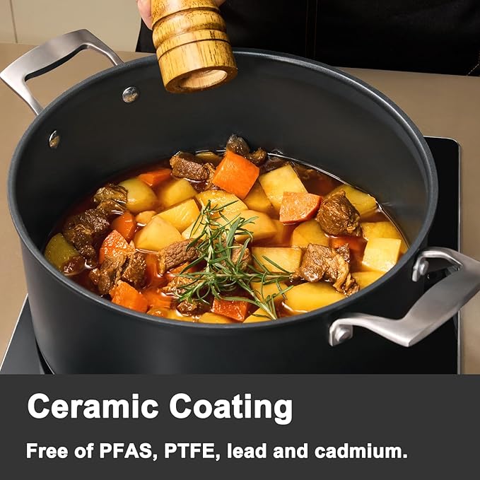 MSMK 8QT Stock Pot with Glass Lid, Burnt also Nonstick, Lasting Non stick, Oven safe to 700°F, Induction, Scratch-resistant Durable PFOA Free Non-Toxic