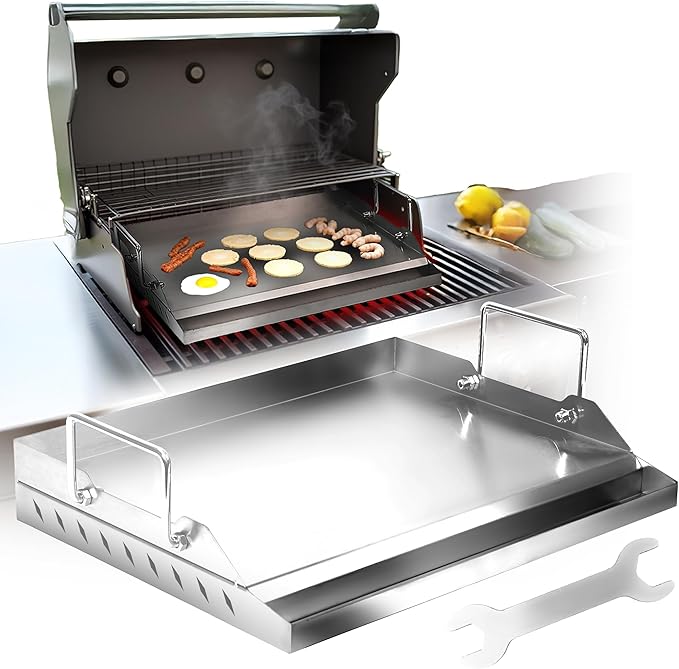 Universal Griddle for Gas Grill, 17" x 13" x 2.6" | Stainless Steel Griddle Pan for Breakfast & BBQ, Nonstick Flat-Top with Even Heat Distribution & Grease Groove - Ideal for Outdoor Cooking & Camping