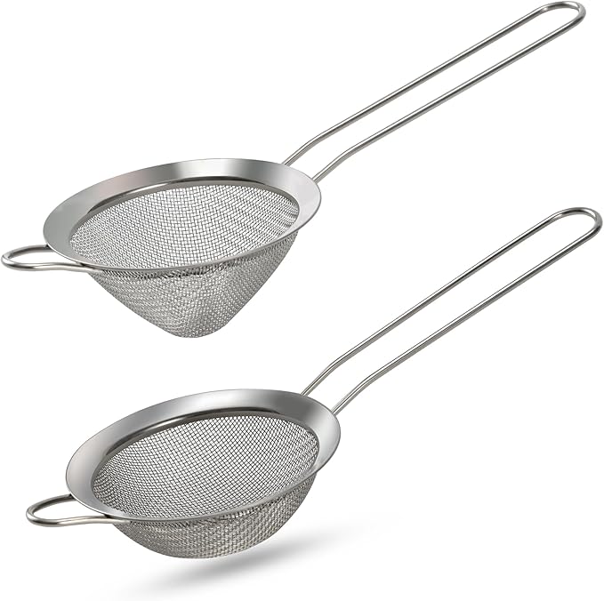 2-Pack Stainless Steel Fine Mesh Strainer – 3.35 Inch Tea & Coffee Sieve with Handle for Food, Liquid, & Cocktail – Dishwasher Safe