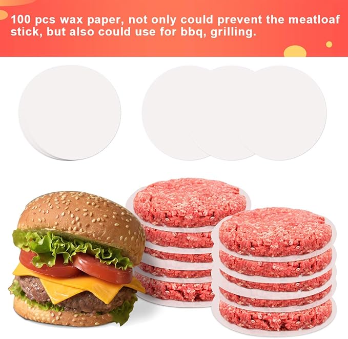Luxiv 3 in 1 Burger Press, Hamburger Patty Maker Stuffed Burgers Press with 100p Hamburger Paper for BBQ Non-Stick Sliders Beef Hamburger Push (Black)
