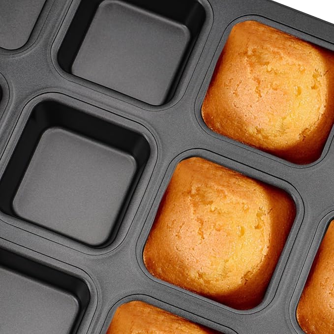 DRAONGYE 2 Packs Square Muffin Baking Pan, Premium Steel Muffin Pan for Baking, Nonstick Cupcake Tin Cheesecake Pans, Bakeware Muffin Top Pan (12 Cups, Black Grey)