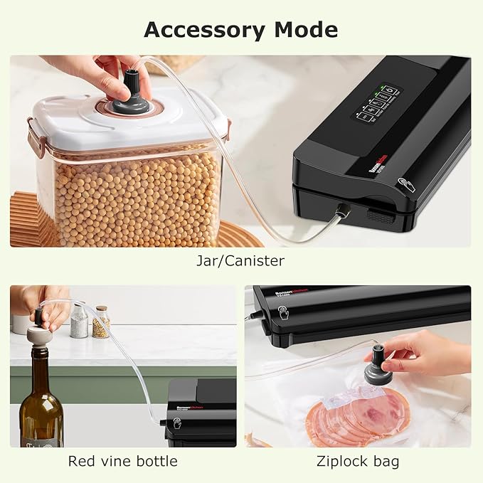 Bonsenkitchen Vacuum Sealer, Multi-Functional Food Sealer with 5 Vacuum Bags, Fast-Compact Design,External Vacuum System & Accessory Tube, Black