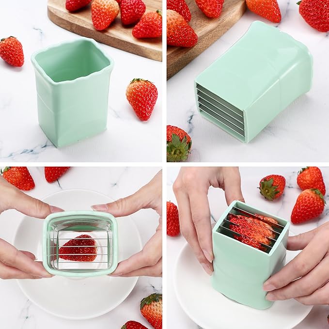 DECHOUS 3Pcs Fruit Slicer, Strawberry Cutter Slicer, Egg Slicers Cup Slicers for Fruits and Vegetables, Cutter Kitchen Gadget Quickly Making Vegetable Salad, with Cleaning Brush