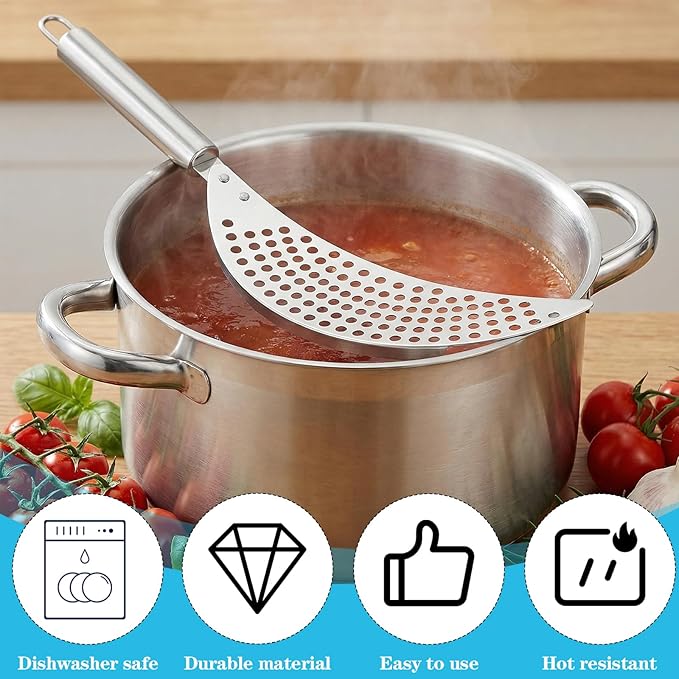 Pot Strainer with Handle,Stainless Steel Strainer for Pot,Pan Strainers for Universal Stovetop Drain Insert,Noodles, Fried Foods & Fruit, Fits Most Pots and Pans