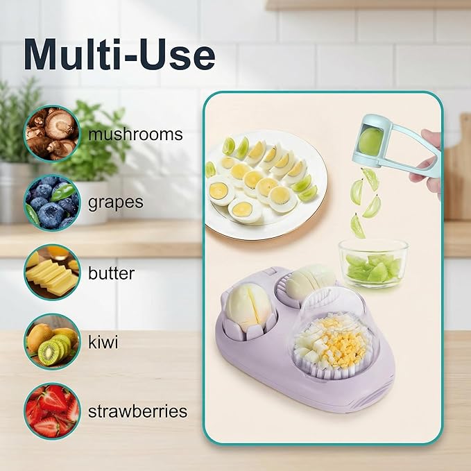 Egg Slicer + Grape Slicer Bundle, 4-Mode Stainless Steel Cutter, for Eggs, Grapes, Strawberries, Cherries, Tomatoes, Snack and Salad Prep