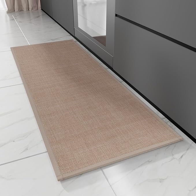 Kitchen Rug, Rubber Non Slip Kitchen Rugs Washable, Absorbent Runner Mat for Floor, Machine Washable Standing Mats for in Front of Sink, Door, Laundry, Entryway, Hallway (Camel, 47" × 17.3")