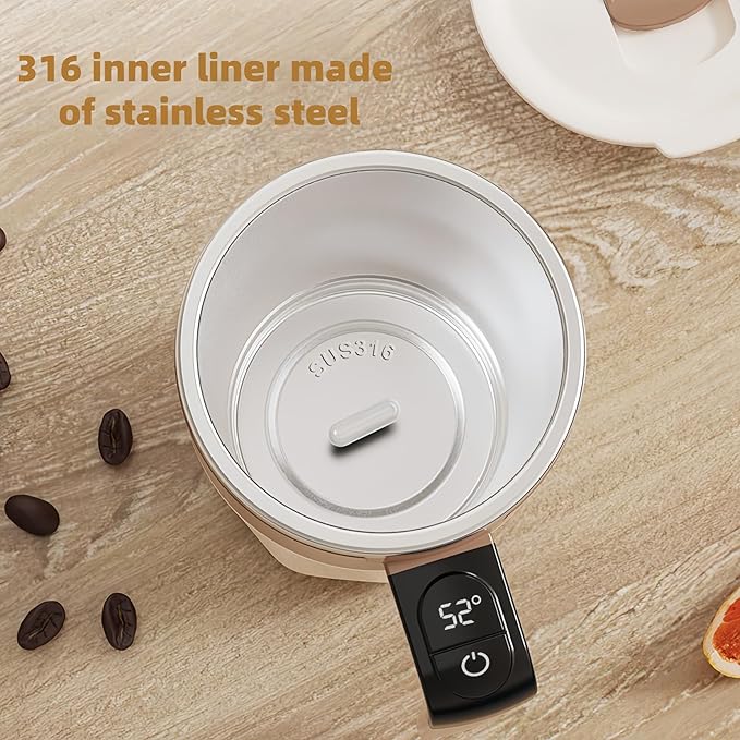 Self Stirring Coffee Mug,Heated Coffee Mug Rechargeable with Temperature Display,Fun Coffee Mug Warmer,Suitable for Beverages Such Coffee,Milk,Cocoa (Brown)