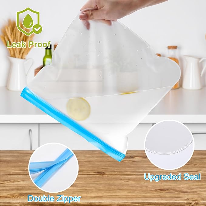 Lerine 18 Pack Dishwasher Safe Reusable Bags, Leakproof Reusable Freezer Bags, BPA Free Food Storage Bags for Lunch Marinate Food Travel (Multicolor, 7 Gallon 7 Sandwich 4 Snack)