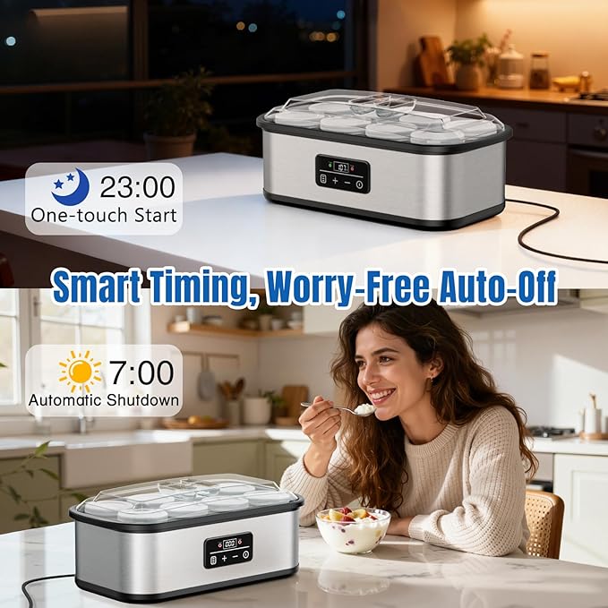 Yogurt Maker with Adjustable 48H Time & Temp Control, Digital Yogurt Maker Machine with 8×6oz Glass Jars, Make Healthy Yogurt for Family, Pecfcet Gifts for Friends
