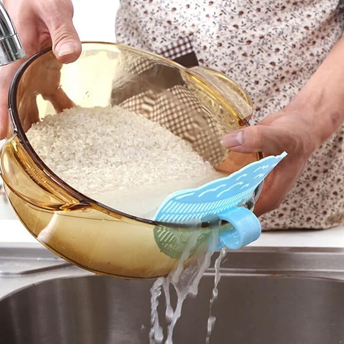 Food Strainers, Clip on Strainer 4x5 Inch Food Grade PP "Rice in Bowl" Clip on Strainer for Pots with Smiling Expression for Rice/Noodle/Fruit/Vegetable Washing