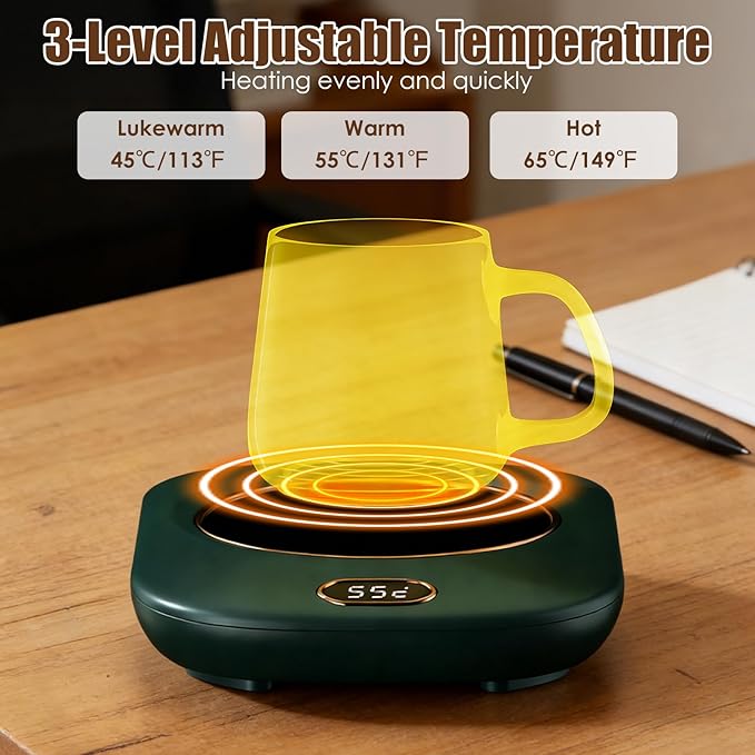 USB Coffee Mug Warmer Electric Cup Warmer for Desk Wired Milk Beverage Cup Heater Heating Plat with 3 Temperature Setting for Office Home (Green)
