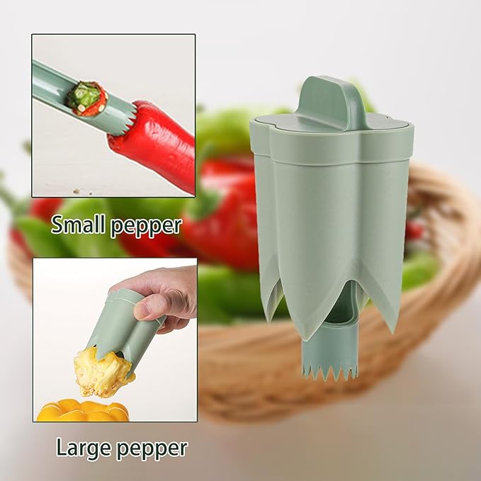 Pepper Seed Corer Remover - 2025 Upgraded 2-in-1 Bell Pepper Cutter & Deseeder: Effortlessly Streamline Your Kitchen Prep for Faster, More Efficient, & Hassle-Free Meal Prep (3, Green)