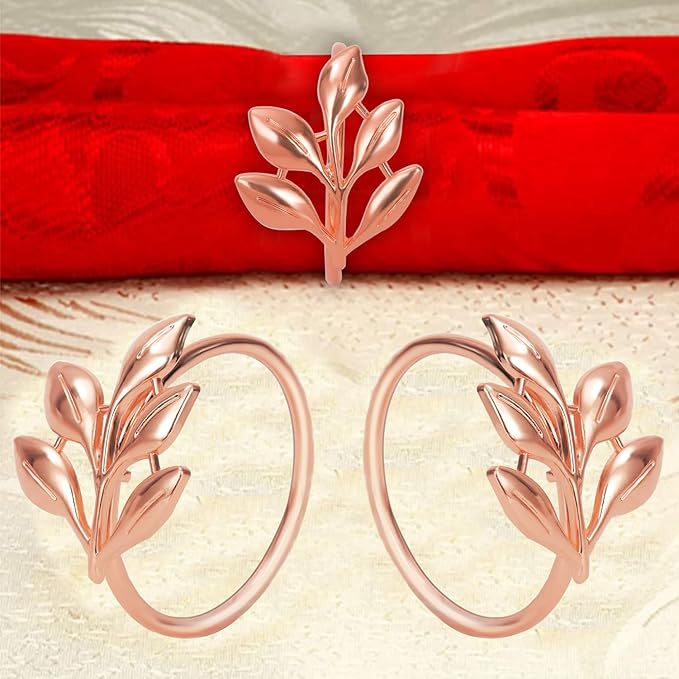 KPOSIYA Set of 6 Leaf Napkin Rings Metal Gold Napkin Holder Table Napkin Rings for Thanksgiving Day Christmas Dinning Table Parties Everyday (Ye Zi-Rose Gold 6)